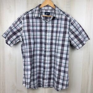 Marmot Men’s Short Sleeve Button Up Shirt Purple Black Plaid Outdoors Sz Large